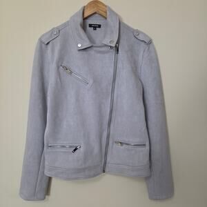 ODCOCD Women's XL Gray Faux Suede Moto Biker Jacket
